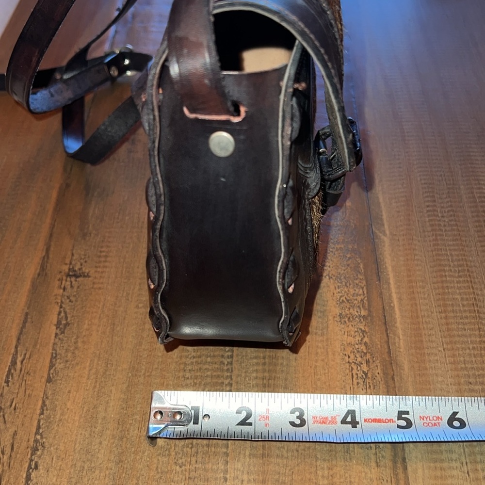 100% leather & cowhide brown leather purse crossbody handmade from Peru new - Picture 4 of 7